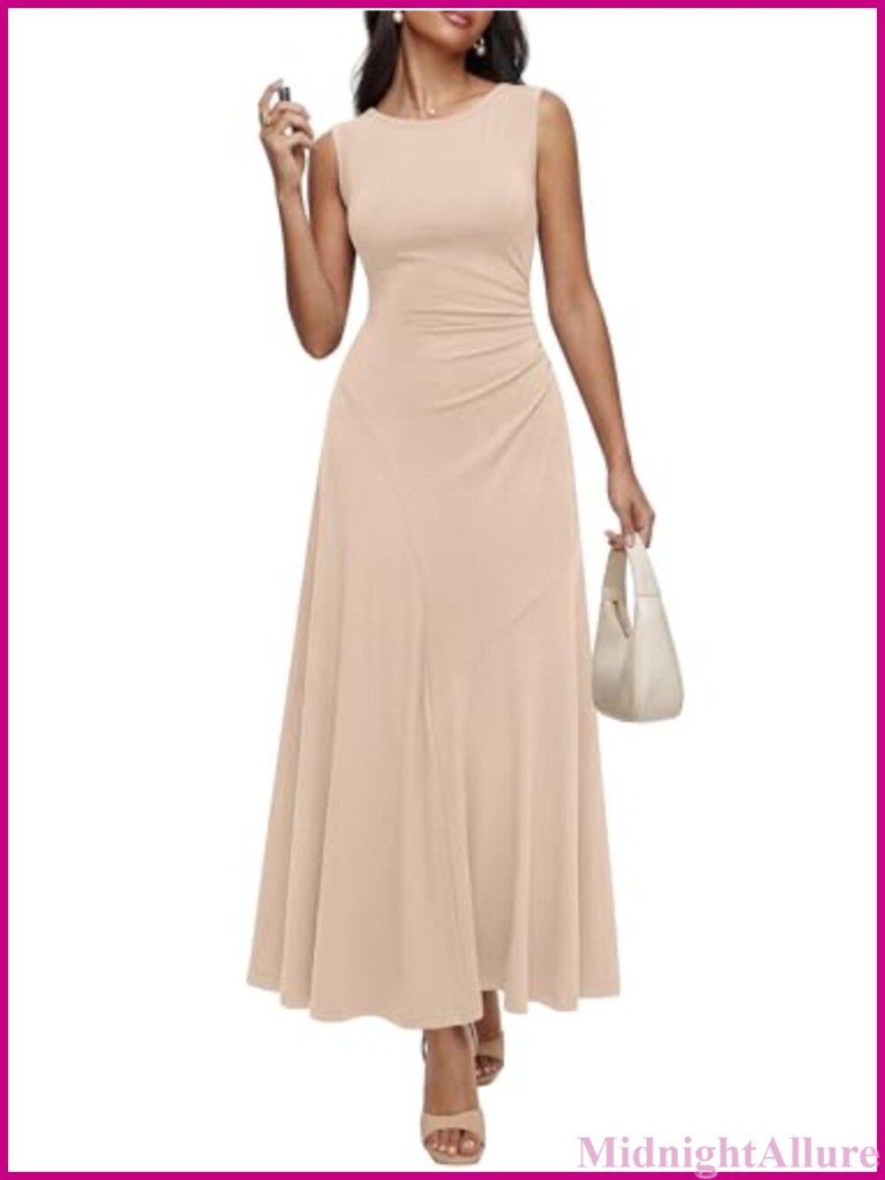Sleeveless Maxi Tank Dress Ruched A-Line Flowy Beach Sundress